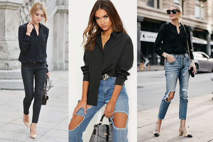  Áo sơ mi đen và quần jeans là bộ đôi bất bại và phù hợp cho mọi phong cách