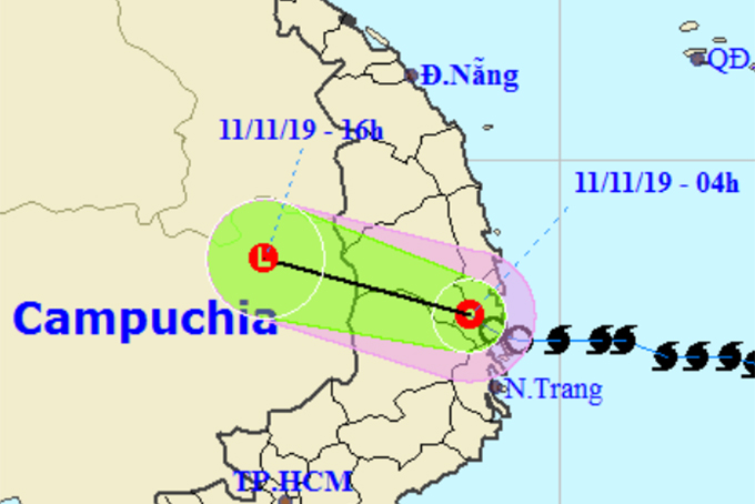 Áp thấp nhiệt đới mạnh cấp 6 vào các tỉnh Nam Trung Bộ