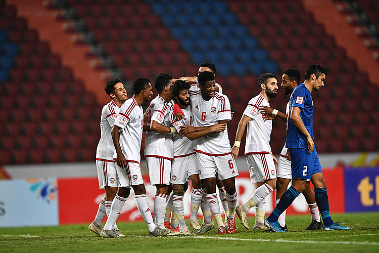 Cầu thủ UAE mừng bàn mở tỷ số. Ảnh: AFC.