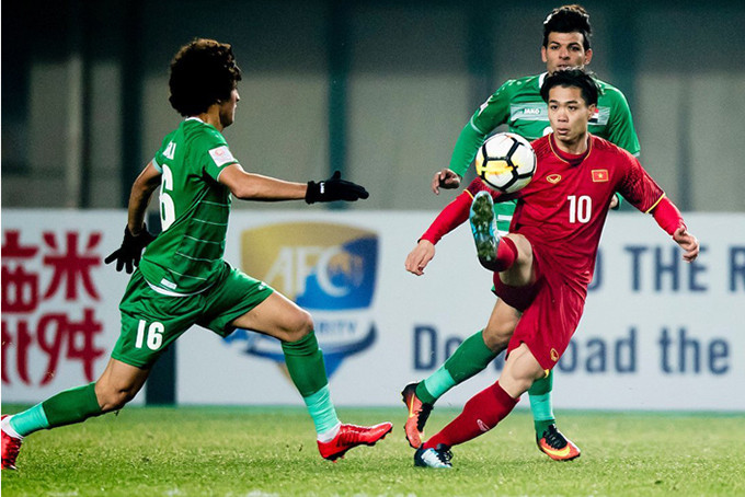 Công Phượng ghi bàn vào lưới Iraq tại tứ kết giải U23 châu Á năm 2018. Ảnh: AFC.