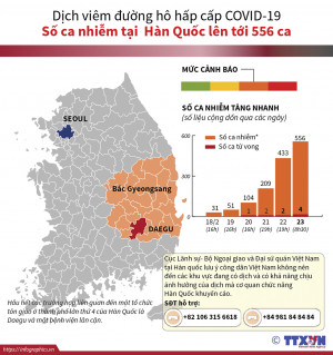 Dịch viêm đường hô hấp cấp COVID-19: Số ca nhiễm tại Hàn Quốc lên tới 556 ca