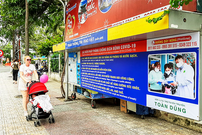 Information board about Covid-19 epidemic on Le Thanh Ton Street (Nha Trang)