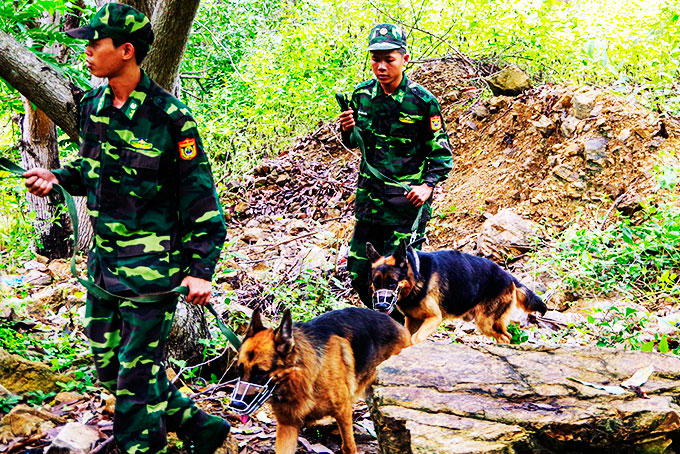 Lực lượng biên phòng tuần tra, kiểm soát trên tuyến biên phòng của huyện.