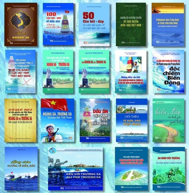 Hơn 20 cuốn thuộc bộ sách về biển đảo Việt Nam của Nhà xuất bản Thông tin và Truyền thông.