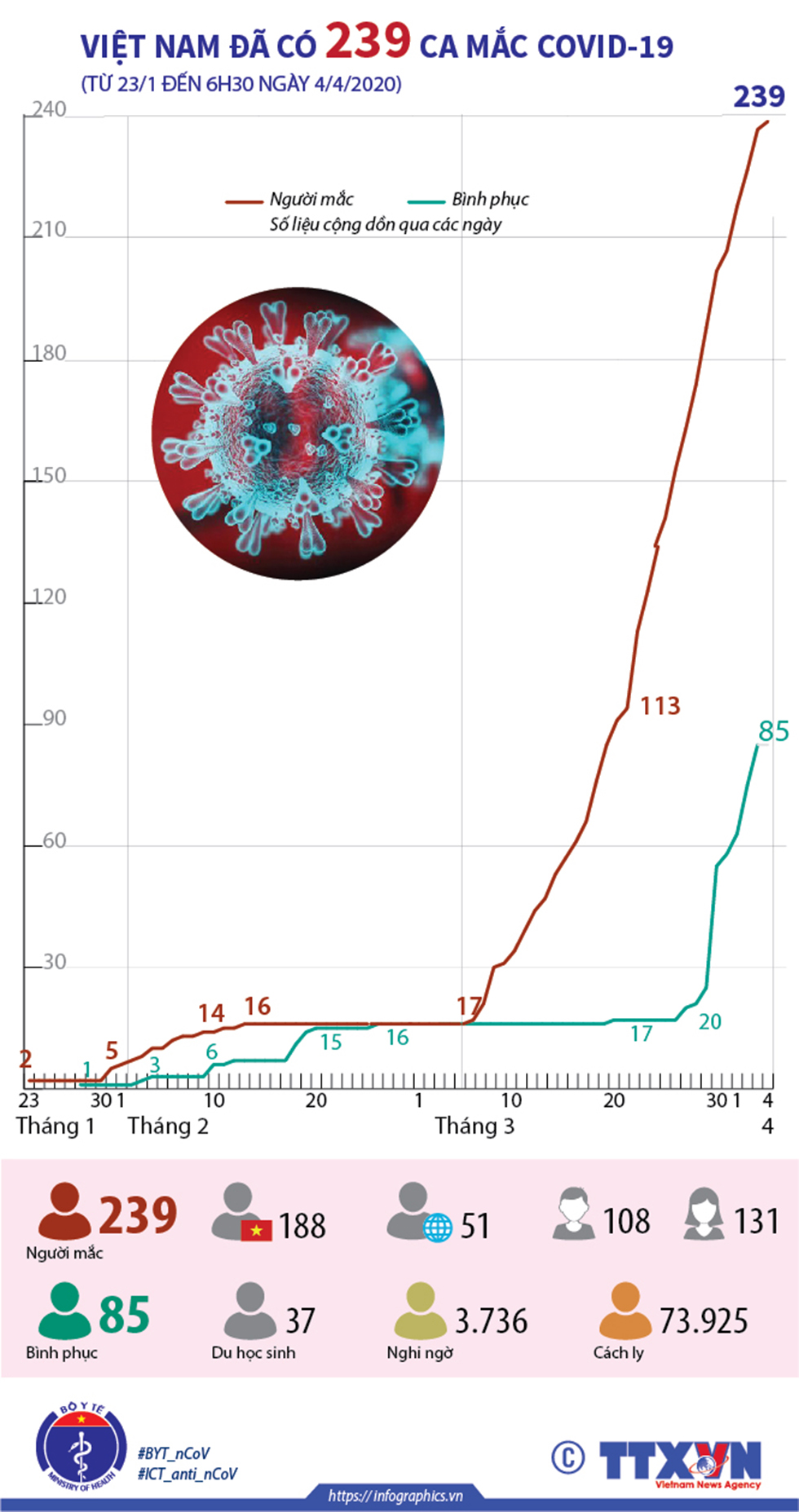 Việt Nam đã có 239 ca mắc COVID-19