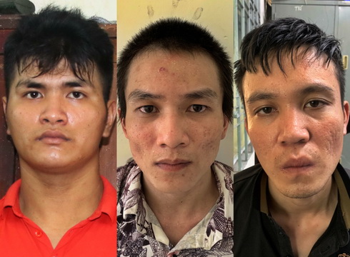 3 nghi phạm trong băng trộm đã bị bắt. Từ trái qua, Vinh, Nhật và Nhu