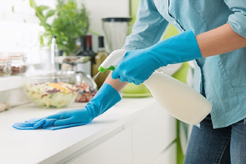 Khi vệ sinh quầy bếp, các chuyên gia khuyến cáo cần dùng xà phòng hoặc các loại chất tẩy rửa để loại bỏ vi khuẩn, virus, nấm và bụi bẩn, sau đó thì rửa sạch lại với nước. ẢNH MINH HỌA: SHUTTERSTOCK