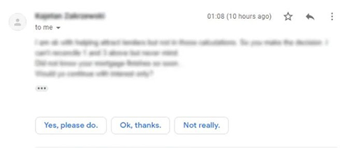 Smart Reply cung cấp các thông tin gợi ý về nội dung email trả lời