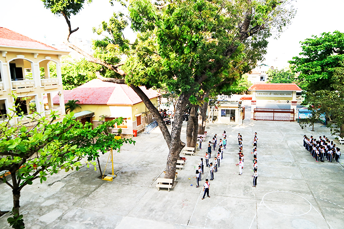 Cây xanh góp phần tạo cảnh quan đẹp cho Trường Tiểu học Lộc Thọ. 