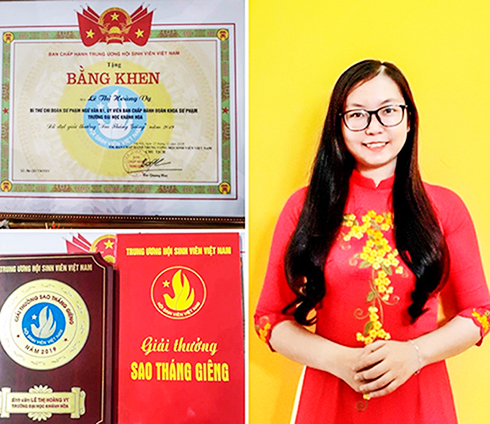 Sinh viên Lê Thị Hoàng Vy - lớp Sư phạm Ngữ văn K1 Trường Đại học Khánh Hòa,  1 trong 100 sinh viên của cả nước nhận giải thưởng “Sao Tháng Giêng” năm 2019 và 1 trong 67 “Thanh niên tiên tiến làm theo lời Bác” toàn quốc năm 2020.  