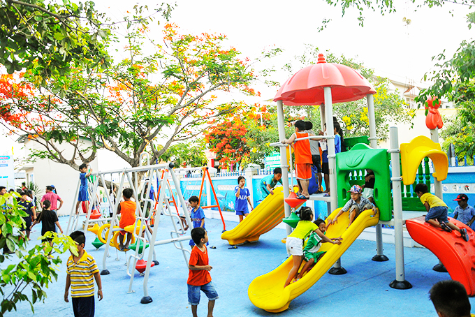 Công trình khu vui chơi cho thiếu nhi vừa được Tỉnh đoàn triển khai  tại Trường Tiểu học - THCS Ninh Vân.