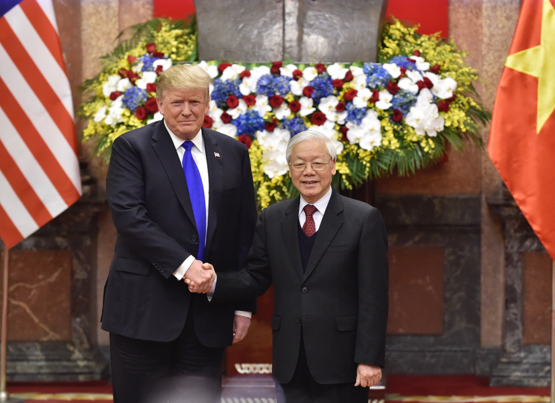 Tổng Bí thư, Chủ tịch nước Nguyễn Phú Trọng tiếp Tổng thống Mỹ Donald Trump, ngày 27/2/2019. - Ảnh: VGP/Nhật Bắc