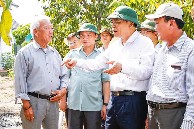 Bộ trưởng Nguyễn Xuân Cường khảo sát tại vùng xoài Cam Lâm.