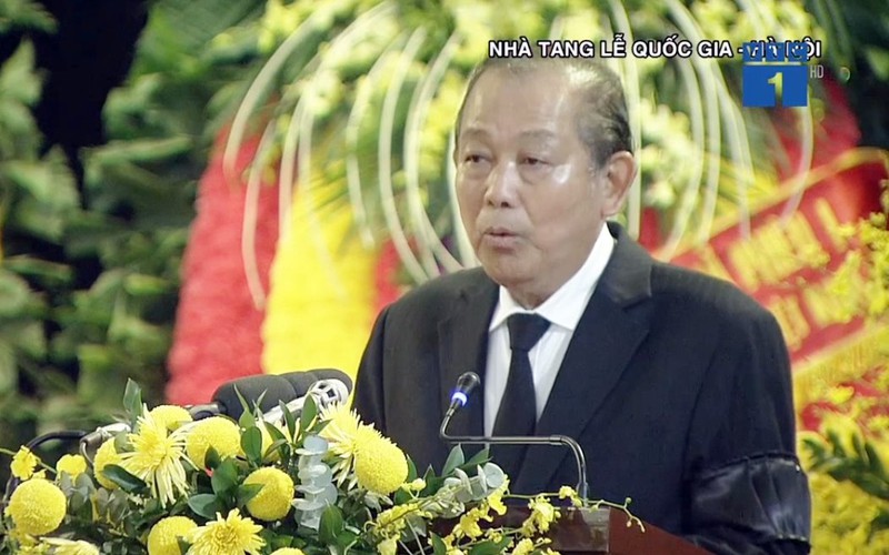 Thay mặt Ban tổ chức Lễ tang, Phó Thủ tướng Thường trực Chính phủ Trương Hòa Bình tuyên bố Lễ truy điệu bắt đầu.