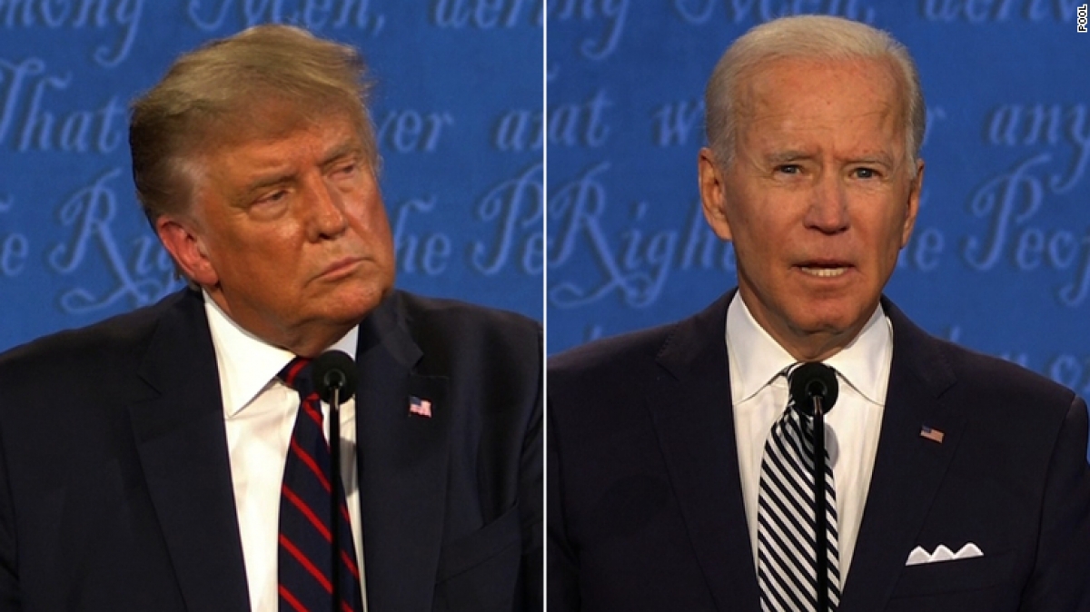 Tổng thống Trump và ứng viên đảng Dân chủ Biden trong cuộc tranh luận đầu tiên. Ảnh: CNN
