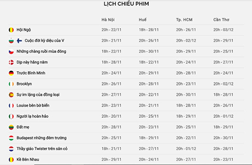  Lịch chiếu phim tại Liên hoan phim.