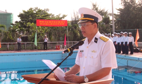 Đại tá, Tiến Sĩ Nguyễn Đức Nam - Phó Giám đốc Học viện Hải quân, Trưởng Ban tổ chức cuộc thi phát biểu khai mạc.