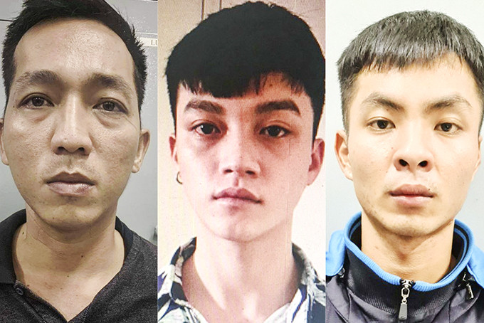 Các đối tượng (từ trái qua): Duy Huy, Minh Huy và Tín lúc bị bắt.