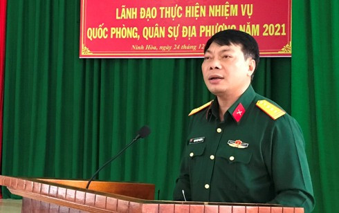 Đại tá Trịnh Việt Thành phát biểu chỉ đạo hội nghị.