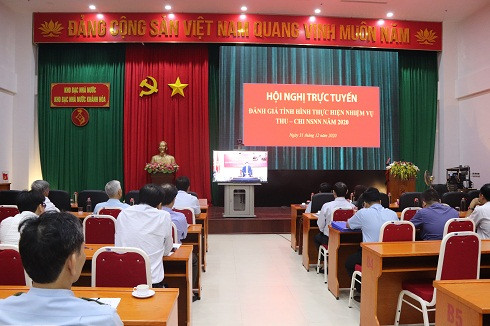 Quảng cảnh hội nghị trực tuyến tại Khánh Hòa.