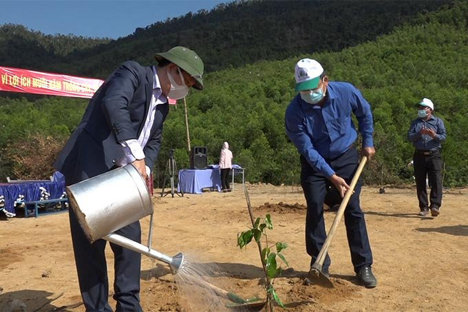Ông Hà Quốc Trị - Phó Bí thư Tỉnh ủy trồng cây tại buổi lễ phát động