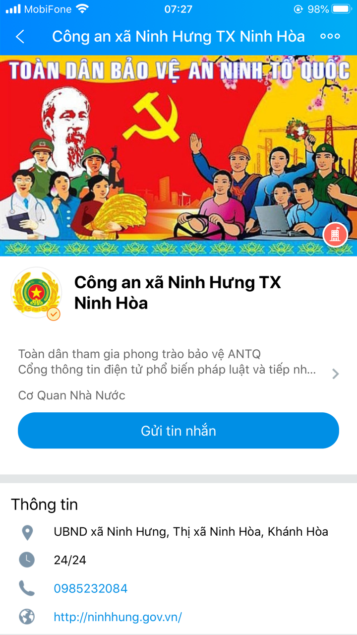 Trang Zalo - Toàn dân bảo vệ an ninh Tổ quốc của Công an xã Ninh Hưng.