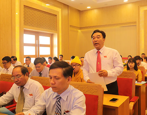 Đại biểu Đoàn Minh Long - Chủ tịch Hội Nhà báo tỉnh tham gia ý kiến 