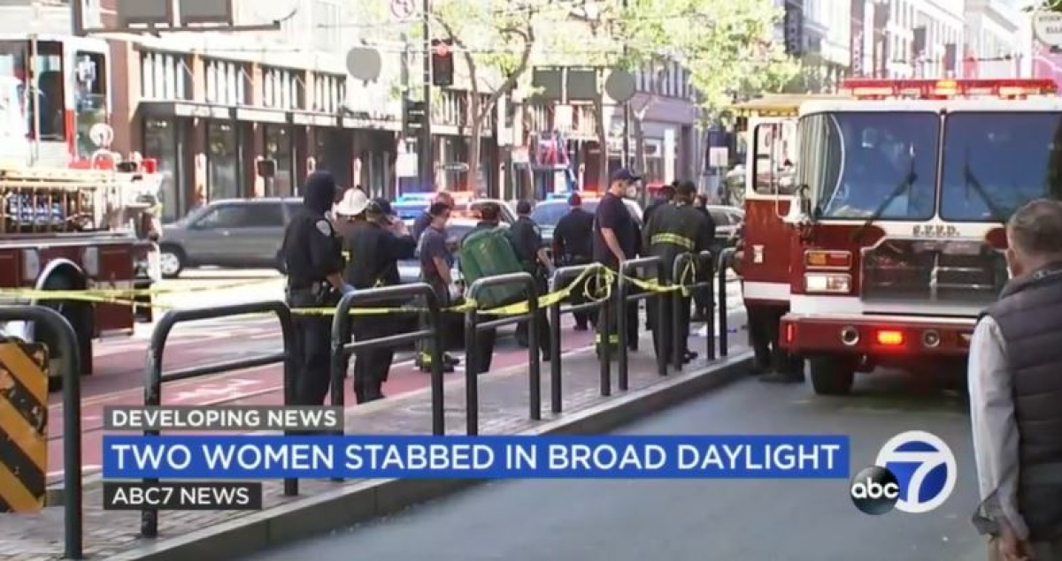 Hiện trường vụ 2 người phụ nữ gốc Á lớn tuổi đã bất ngờ bị tấn công bằng dao ở thành phố San Francisco, bang California. Ảnh: ABC News