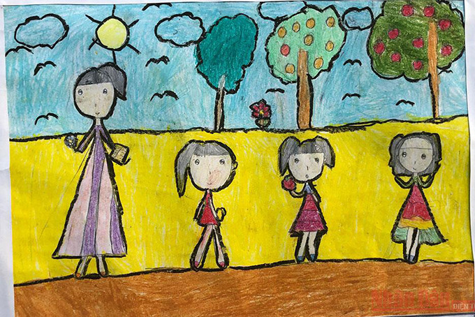 Tranh vẽ của một tác giả nhí trong cuộc thi do một trường tiểu học tổ chức