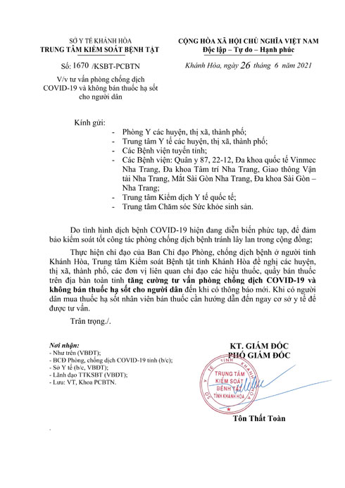 Đề nghị không bán thuốc hạ sốt cho người dân