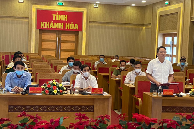Đại diện cho đầu cầu tỉnh Khánh Hoà ông Nguyễn Hải Ninh - Bí thư Tỉnh uỷ phát biểu trong cuộc họp trực tuyến