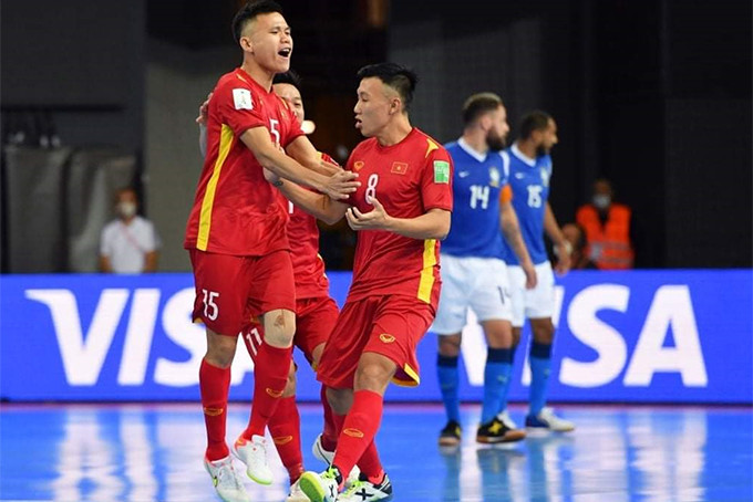 Vietnamese players celebrating after scoring in match with Brazil (Source: fifa.com)