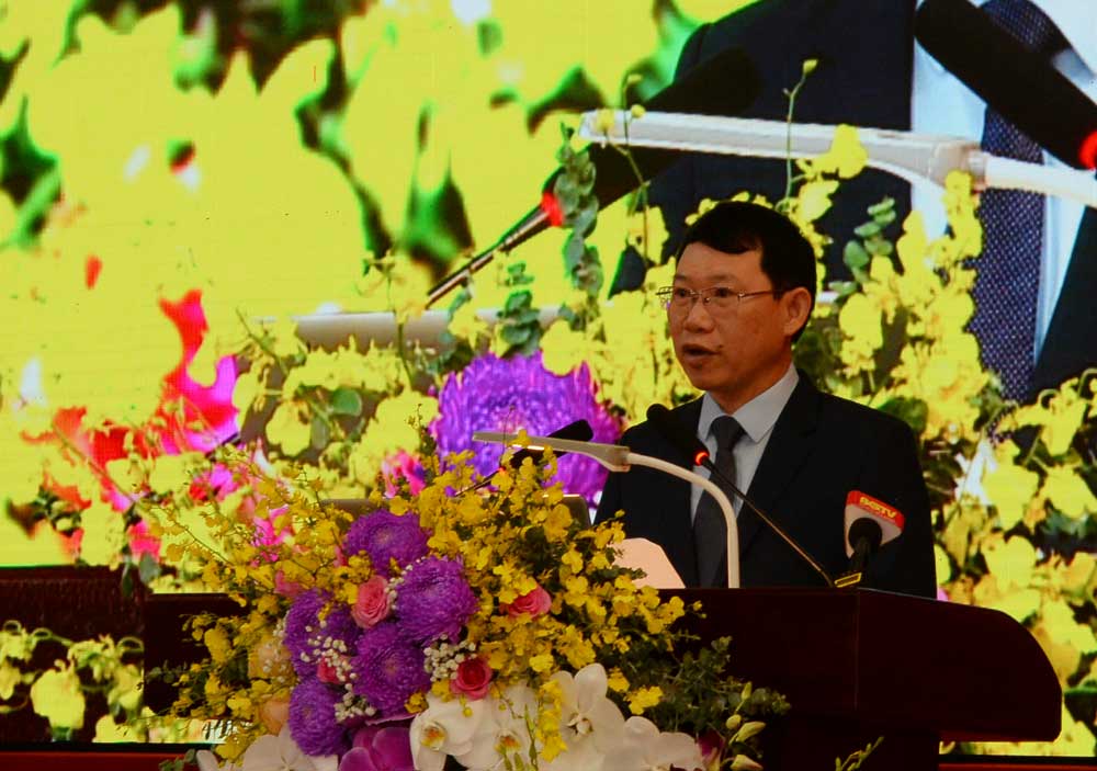 Ông Phan Thế Tuấn - Phó Chủ tịch UBND tỉnh Bắc Giang phát biểu tại điểm cầu Bắc Giang.
