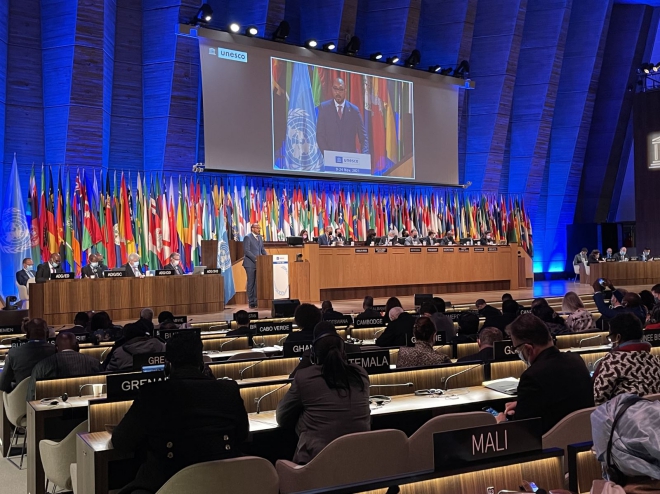 Quang cảnh phiên họp công bố danh sách các nước trúng Hội đồng chấp hành UNESCO nhiệm kỳ 2021-2025. Ảnh: Thu Hà/Pv TTXVN tại Pháp