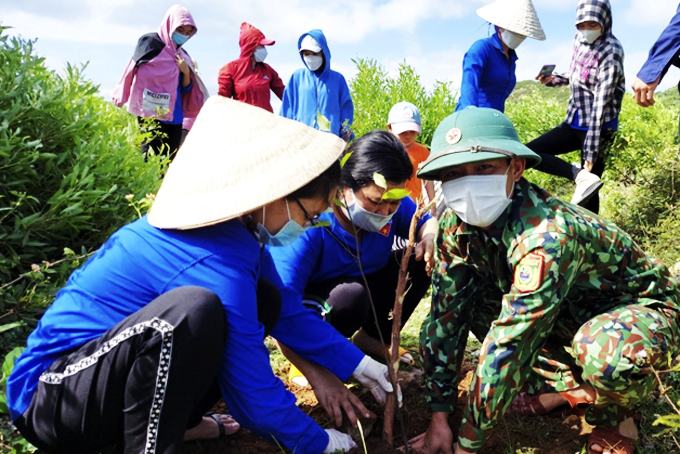 Chi đoàn Đồn Biên phòng Bình Ba: Phối hợp trồng hơn 300 cây xanh ở núi Hòn Cò