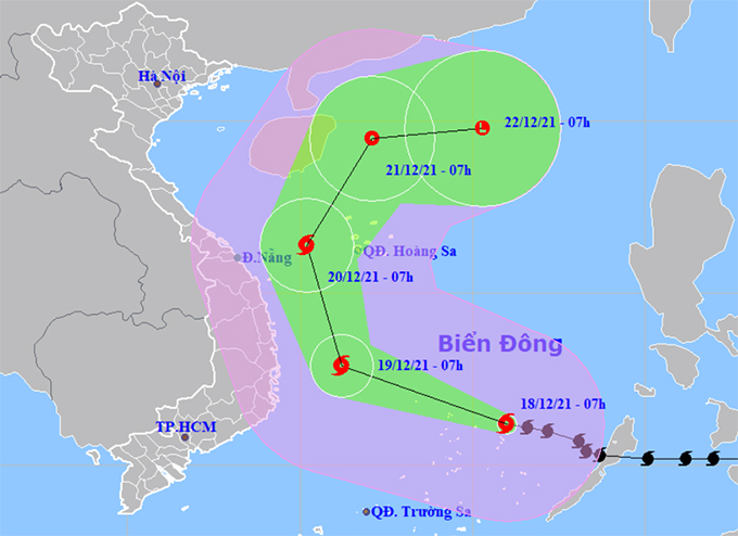 Vị trí và dự báo hướng di chuyển của bão số 9