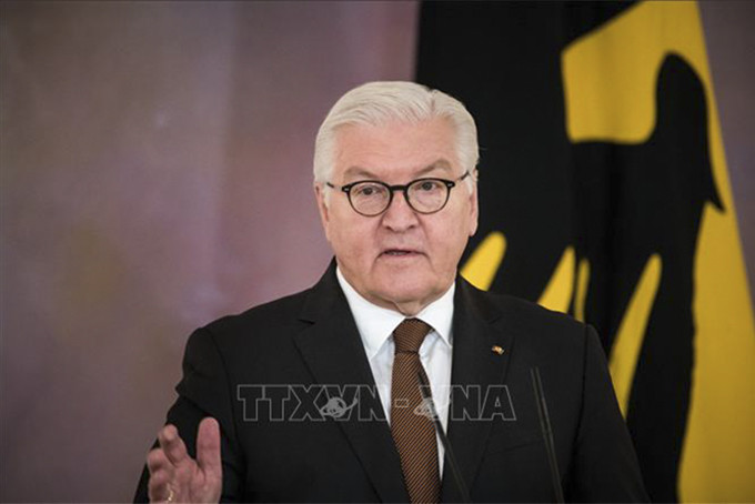  Tổng thống Đức Frank-Walter Steinmeier phát biểu tại Berlin ngày 8/2/2022. Ảnh: AFP/TTXVN