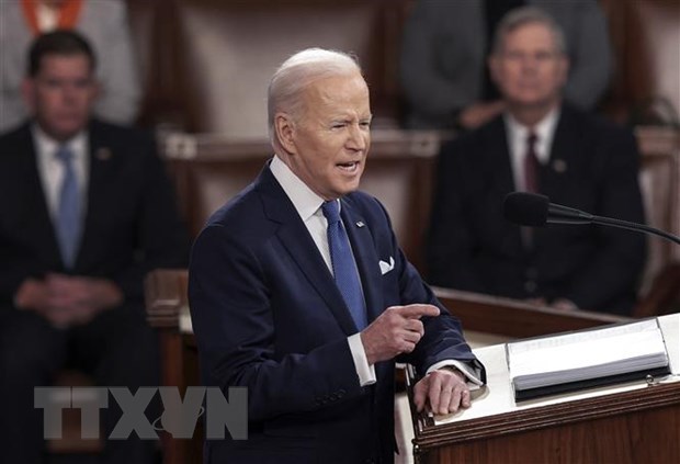 Tổng thống Mỹ Joe Biden đọc Thông điệp Liên bang 2022 tại phiên họp lưỡng viện Quốc hội ở Washington, DC, ngày 1/3/2022. (Ảnh: AFP/TTXVN)