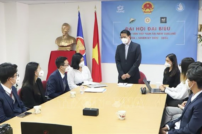 Đại sứ Việt Nam tại New Zealand Nguyễn Văn Trung phát biểu tại Đại hội. Ảnh: TTXVN phát