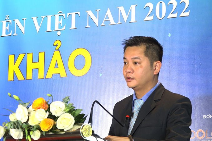 Ông Huỳnh Đức Hòa - Tổng giám đốc Công ty TNHH Hunky Dory Việt Nam – Trưởng Ban tổ chức cuộc thi Hoa hậu Du lịch Biển Việt Nam 2022 phát biểu