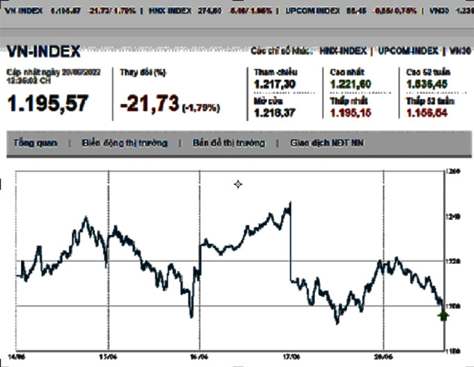 Biến động VN-Index trong phiên giao dịch sáng ngày 20/6/2022.