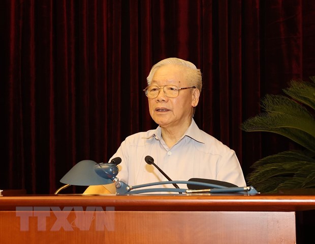 Tổng Bí thư Nguyễn Phú Trọng phát biểu kết luận hội nghị.