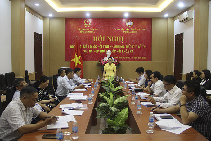Bà Phạm Thị Xuân Trang phát biểu tại cuộc họp. 