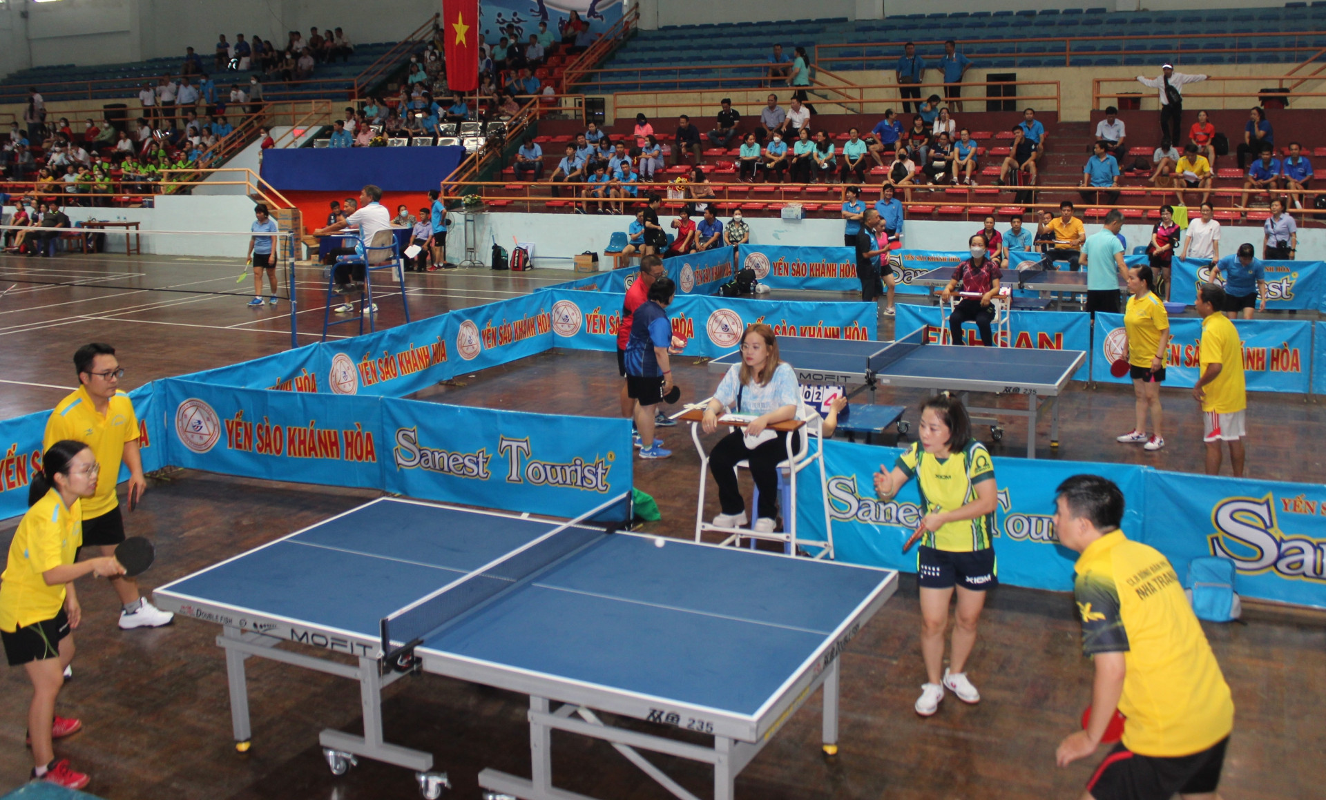 Players playing table tennis…