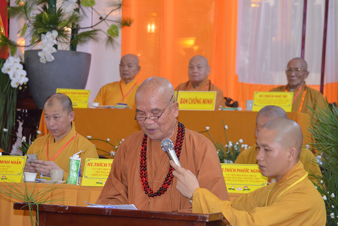 Hòa thượng Thích Minh Thông, Ủy viên Hội đồng Trị sự Giáo hội Phật giáo Việt Nam, Trưởng ban Trị sự Giáo hội Phật giáo Việt Nam tỉnh phát biểu khai mạc Đại hội.
