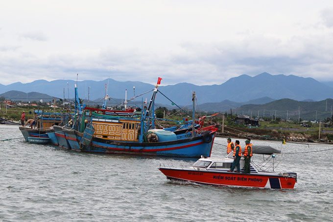 Đồn biên phòng Ninh Hải kiểm tra tại Khu neo đậu tàu thuyền tránh trú bão Ninh Hải.