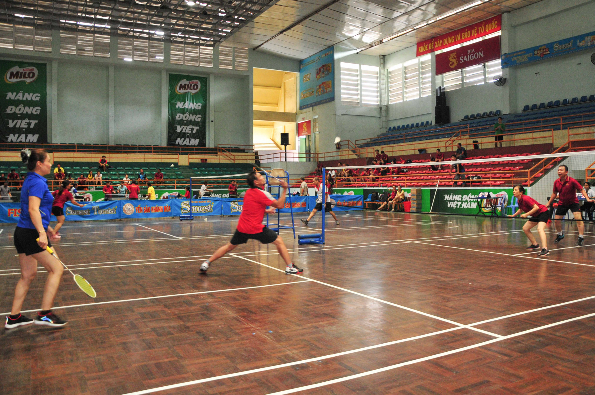 Competing in badminton
