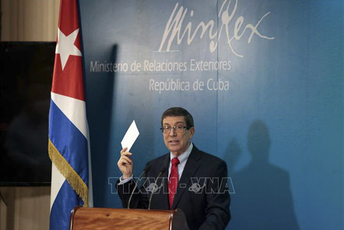 Bộ trưởng Ngoại giao Cuba Bruno Rodriguez trong cuộc họp báo ở La Habana, Cuba, ngày 25/4/2022. Ảnh (tư liệu): AFP/TTXVN