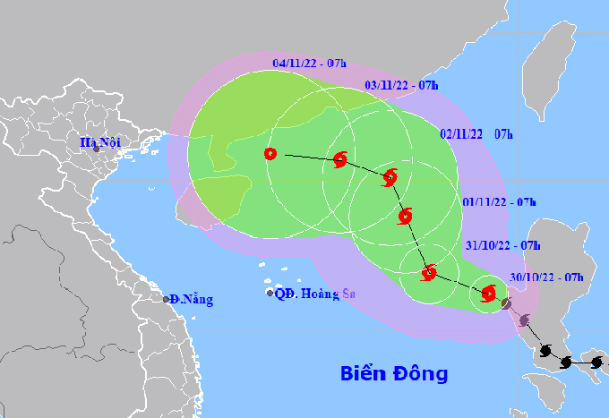 Vị trí và dự báo hướng di chuyển của bão số 7