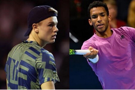 tay vợt trẻ 19 tuổi người Đan Mạch Holger Rune ( trái) dành vé vào chơi trận chung kết ATP 1000 đầu tiên trong sự nghiệp tại Paris Masters.